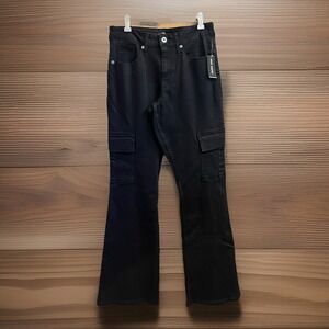 NWT Hot Topic Flared Cargo Pants Black Goth Emo Grunge Punk Calf Zip Sz 9